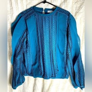 Calligraphie teal long sleeve top